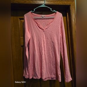 Pink V-Neck Long Sleeve Top